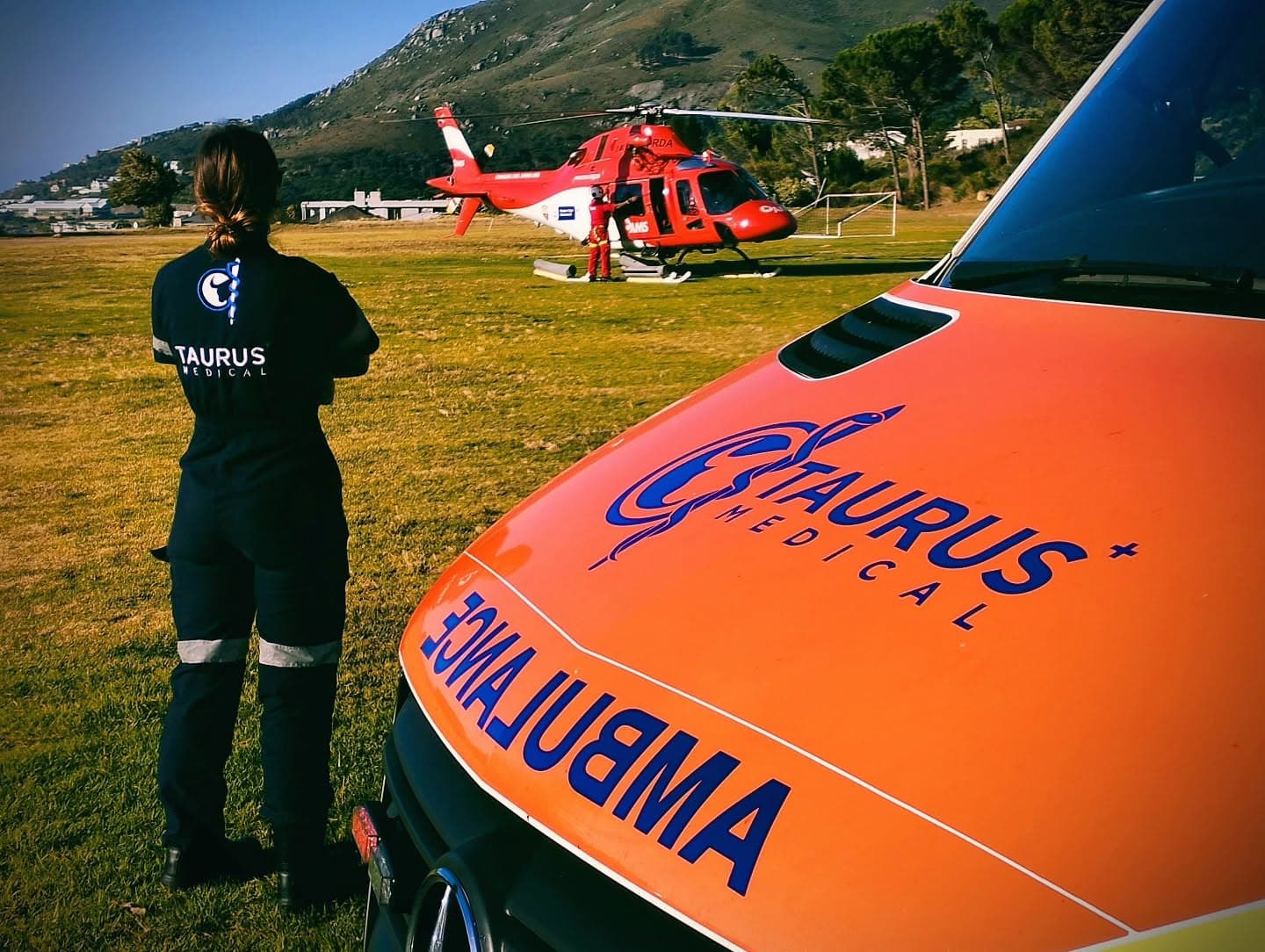 Taurus Medical crew on standby as an air ambulance lands on a field