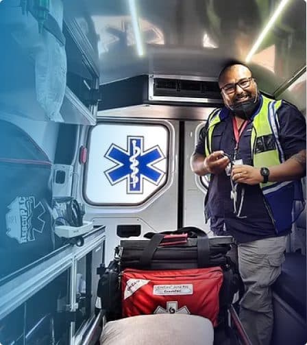 Taurus medic in the back of an ambulance